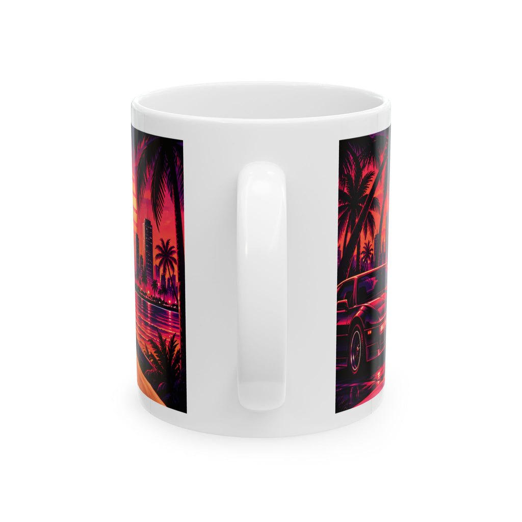 Miami Lucia Neon Pinup Ceramic Mug — 'Lust' Retro Palm Beach Sunset 11oz/15oz