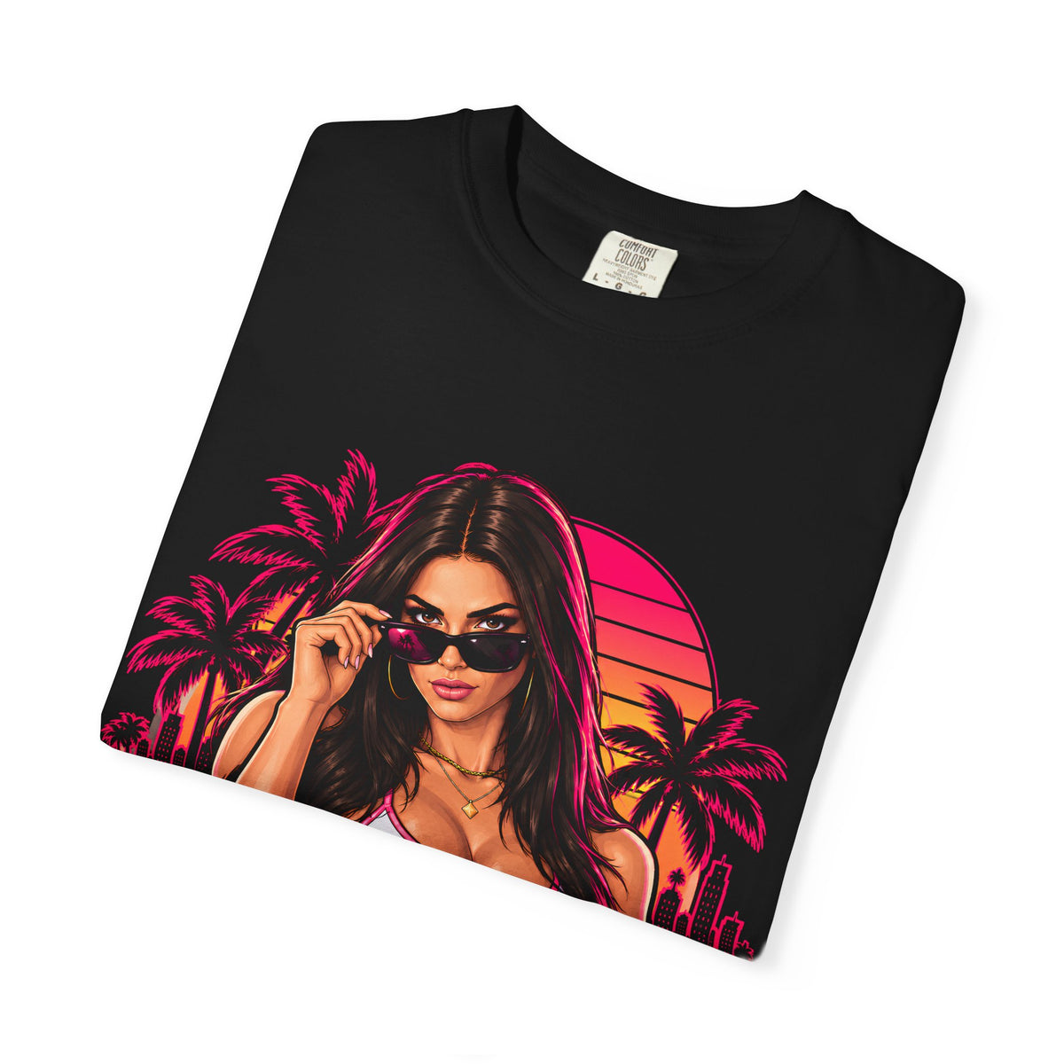 Vice City 2026 T-Shirt — "Lucia Is Here" Retro Miami Sunset Tee