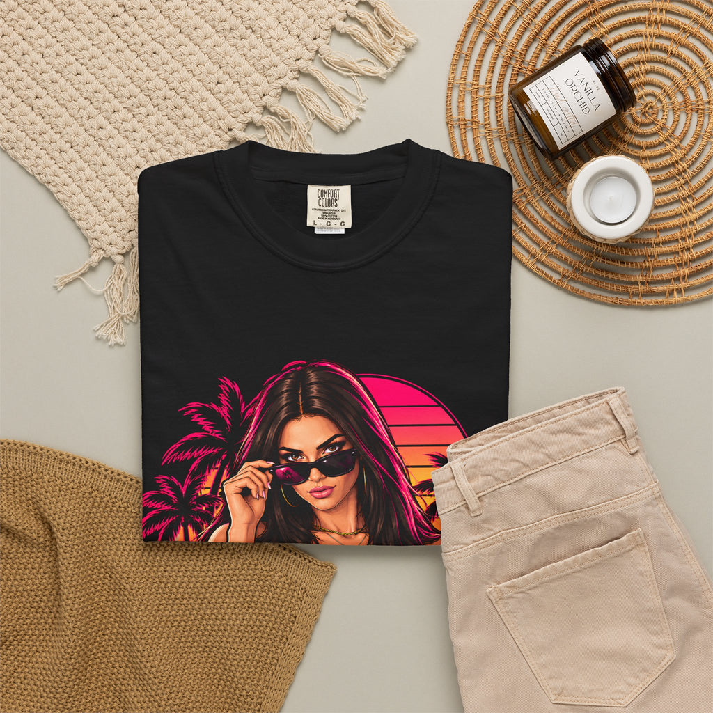 Vice City 2026 T-Shirt — "Lucia Is Here" Retro Miami Sunset Tee
